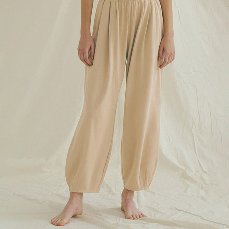 Pantalon sarouel décontracté uni respirant ample pour femme avec poches Buddha Stones Leica - Blé - US4，UK/AU8，EU36 (L) - image 0