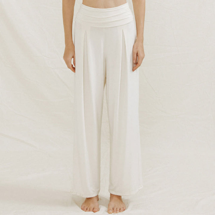 Pantalon ample taille haute décontracté Buddha Stones pour femme Leica - Blanc - US6，UK/AU10，EU38 (L) - image 11