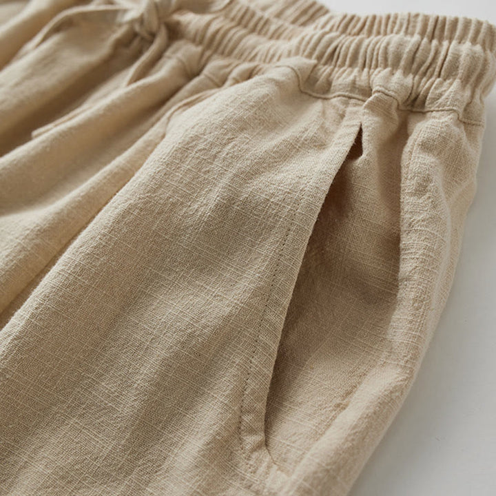 Pantalon large Buddha Stones uni ample à jambe droite en coton ramie pour femme avec poches