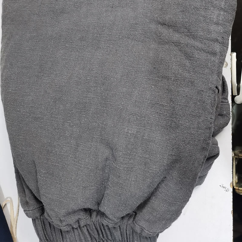 Pantalon large Buddha Stones uni ample à jambe droite en coton ramie pour femme avec poches