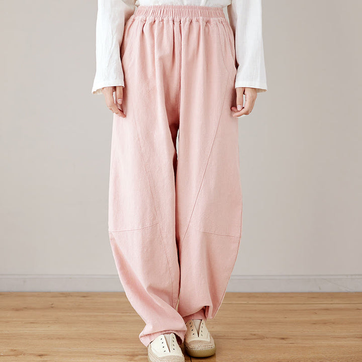 Pantalon décontracté en coton uni ample avec poches pour femme Buddha Stones