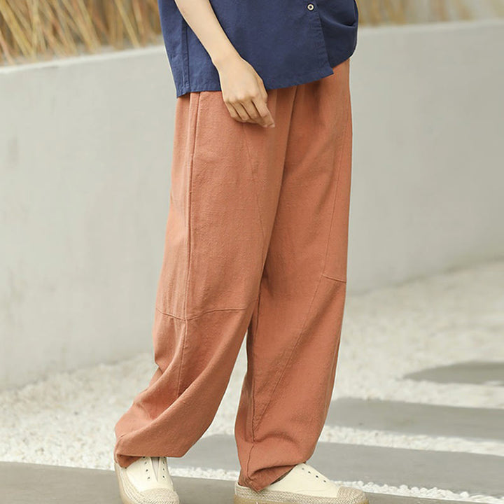 Pantalon décontracté en coton uni ample avec poches pour femme Buddha Stones