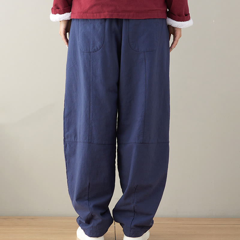 Pantalon décontracté en coton uni ample avec poches pour femme Buddha Stones