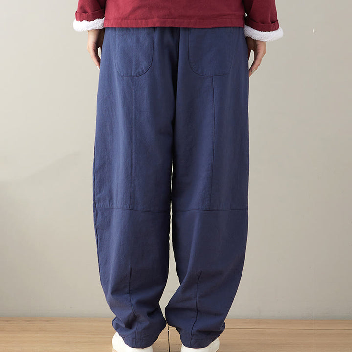 Pantalon décontracté en coton uni ample avec poches pour femme Buddha Stones
