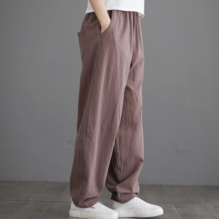 Pantalon décontracté en coton uni ample avec poches pour femme Buddha Stones