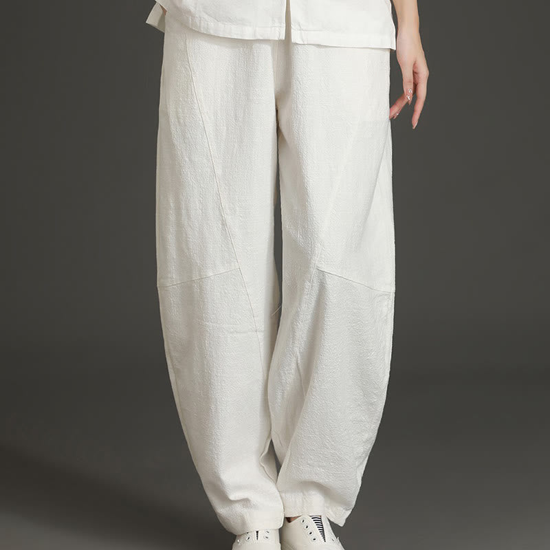 Pantalon décontracté en coton uni ample avec poches pour femme Buddha Stones - Blanc - US8-10，UK/AU12-14，EU40-42 (XL) - image 11