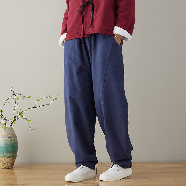 Pantalon décontracté en coton uni ample avec poches pour femme Buddha Stones