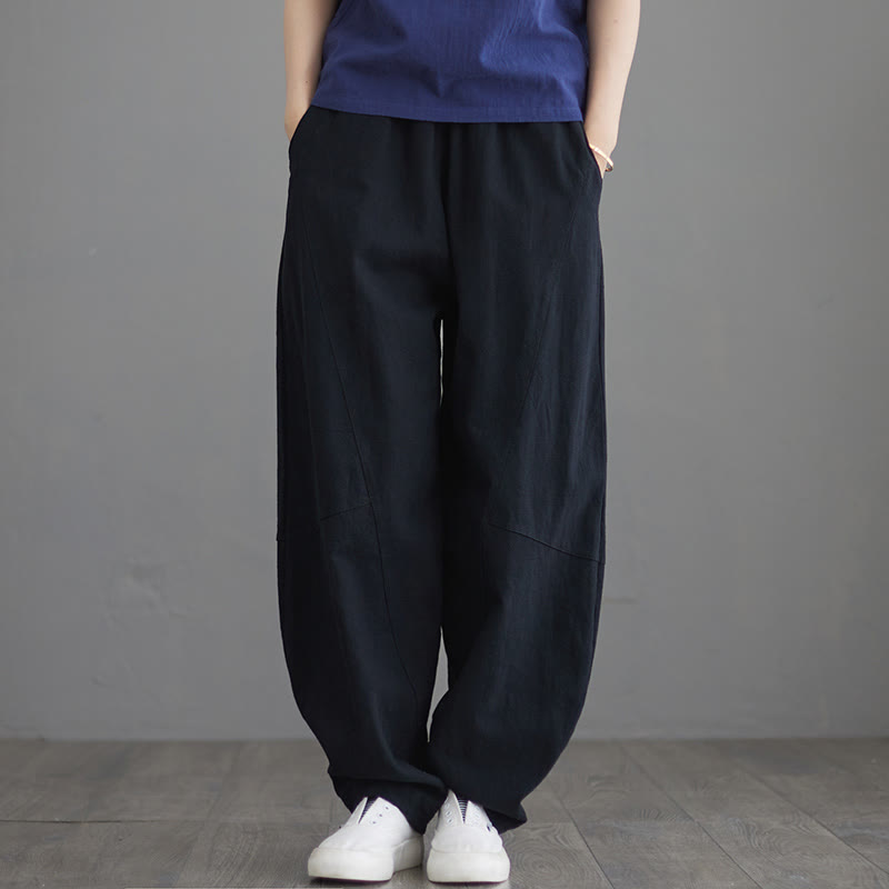 Pantalon décontracté en coton uni ample avec poches pour femme Buddha Stones - Noir - US8-10，UK/AU12-14，EU40-42 (XL) - image 6