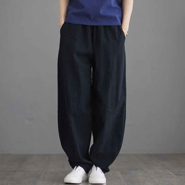 Pantalon décontracté en coton uni ample avec poches pour femme Buddha Stones - Noir - US8-10，UK/AU12-14，EU40-42 (XL) - image 6