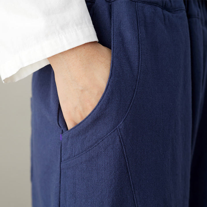 Pantalon décontracté en coton uni ample avec poches pour femme Buddha Stones