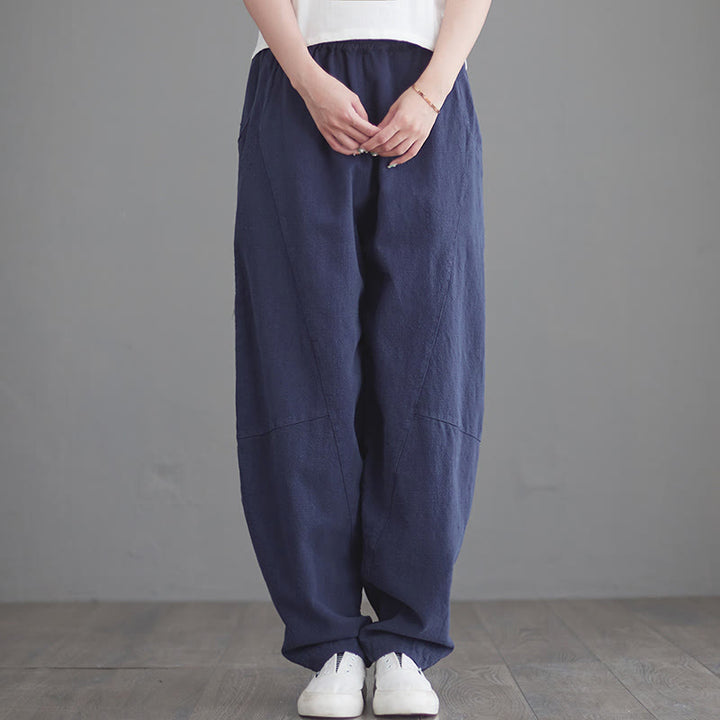 Pantalon décontracté en coton uni ample avec poches pour femme Buddha Stones