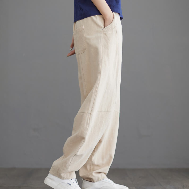 Pantalon décontracté en coton uni ample avec poches pour femme Buddha Stones