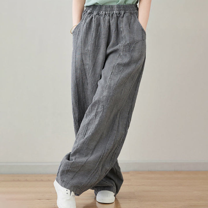 Pantalon décontracté uni ample en ramie avec poches pour femme de Buddha Stones