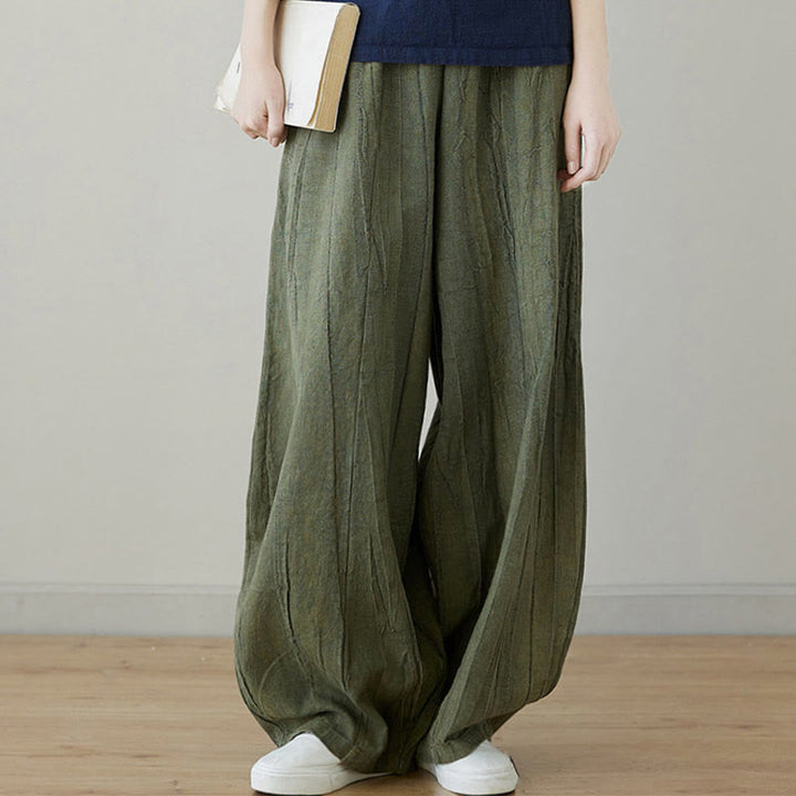 Pantalon décontracté uni ample en ramie avec poches pour femme de Buddha Stones