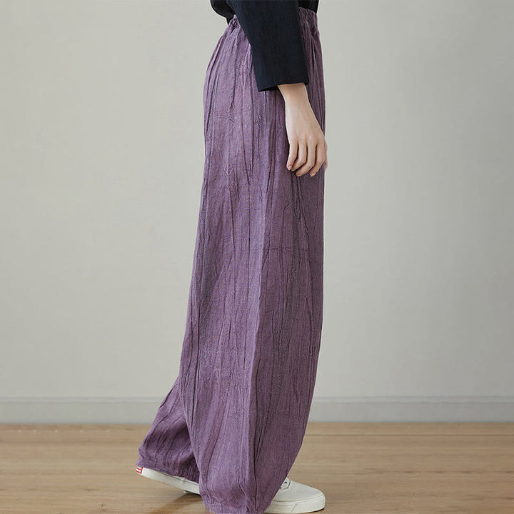 Pantalon décontracté uni ample en ramie avec poches pour femme de Buddha Stones - image 18