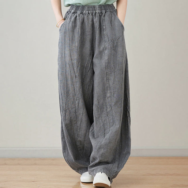 Pantalon décontracté uni ample en ramie avec poches pour femme de Buddha Stones - Gris ardoise clair - US8-10，UK/AU12-14，EU40-42 (XL) - image 6