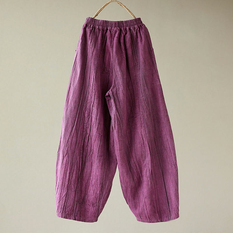 Pantalon décontracté uni ample en ramie avec poches pour femme de Buddha Stones - image 3