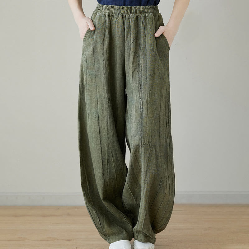 Pantalon décontracté uni ample en ramie avec poches pour femme de Buddha Stones