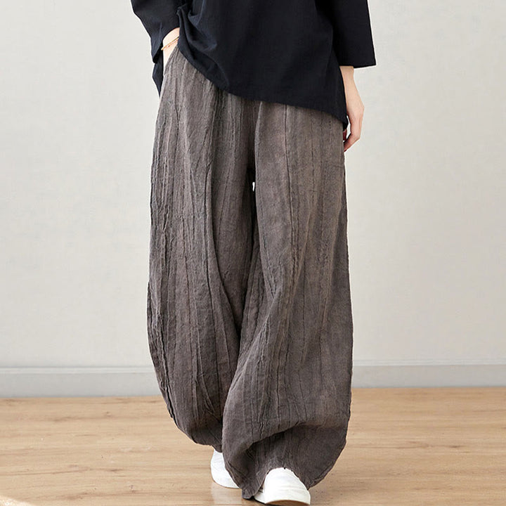 Pantalon décontracté uni ample en ramie avec poches pour femme de Buddha Stones - image 28