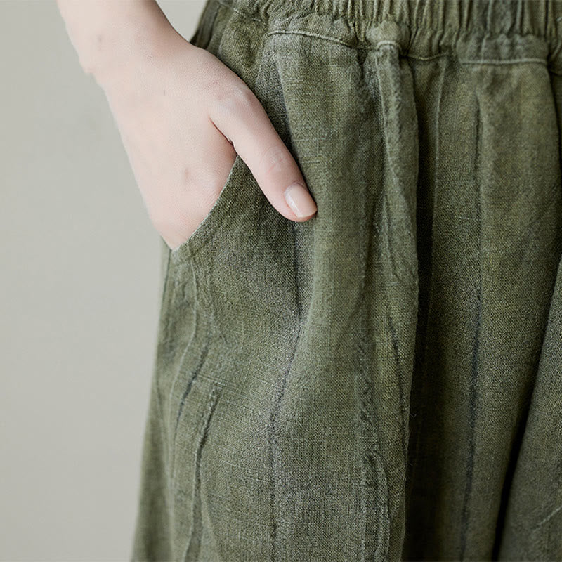 Pantalon décontracté uni ample en ramie avec poches pour femme de Buddha Stones - image 15