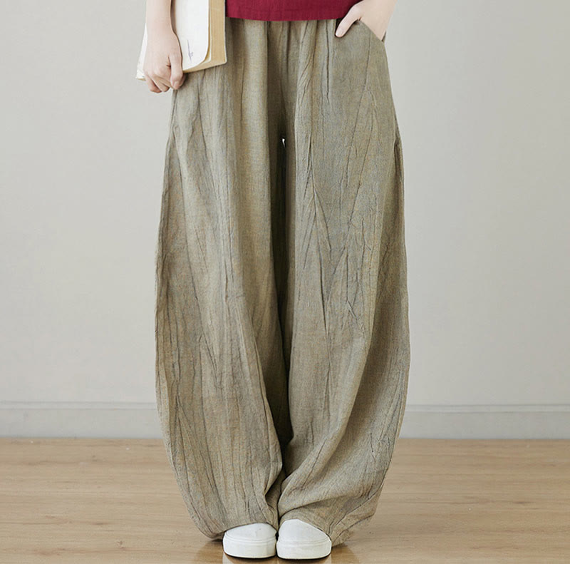 Pantalon décontracté uni ample en ramie avec poches pour femme de Buddha Stones - image 23