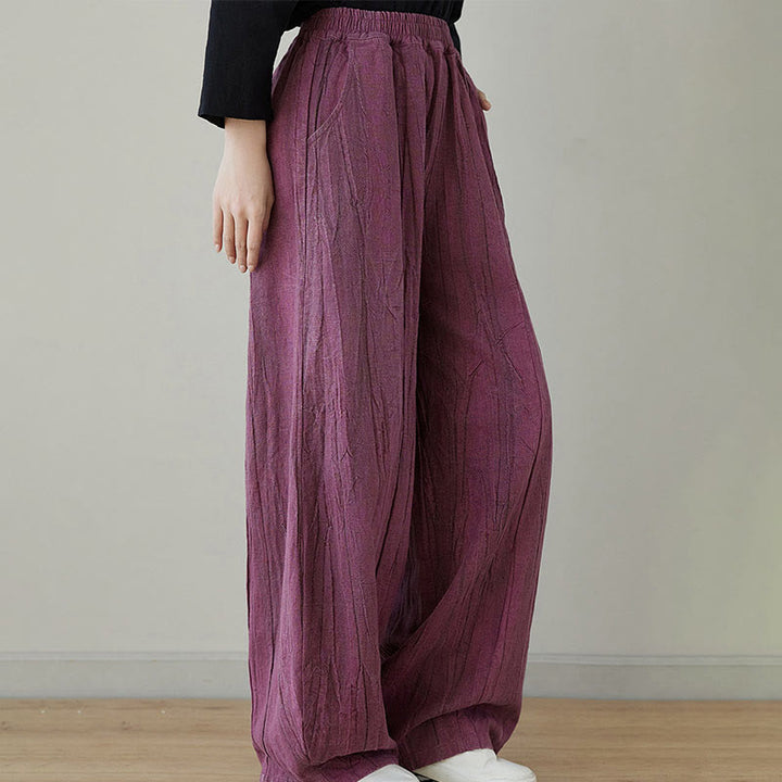 Pantalon décontracté uni ample en ramie avec poches pour femme de Buddha Stones - image 2