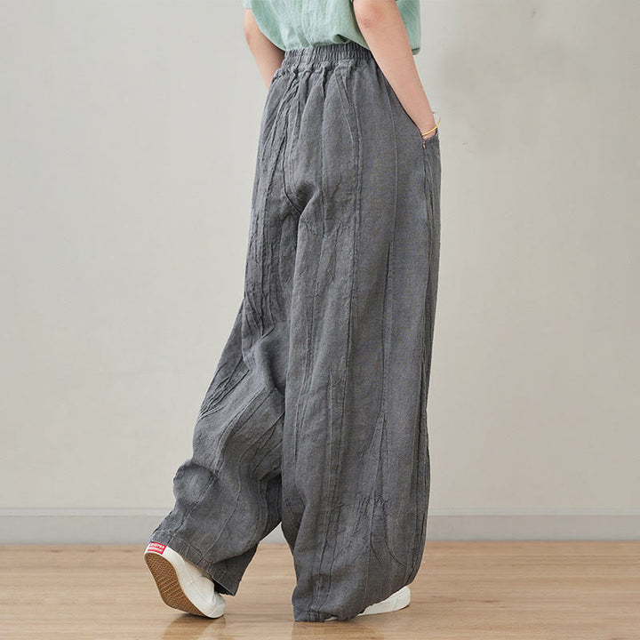 Pantalon décontracté uni ample en ramie avec poches pour femme de Buddha Stones - image 8