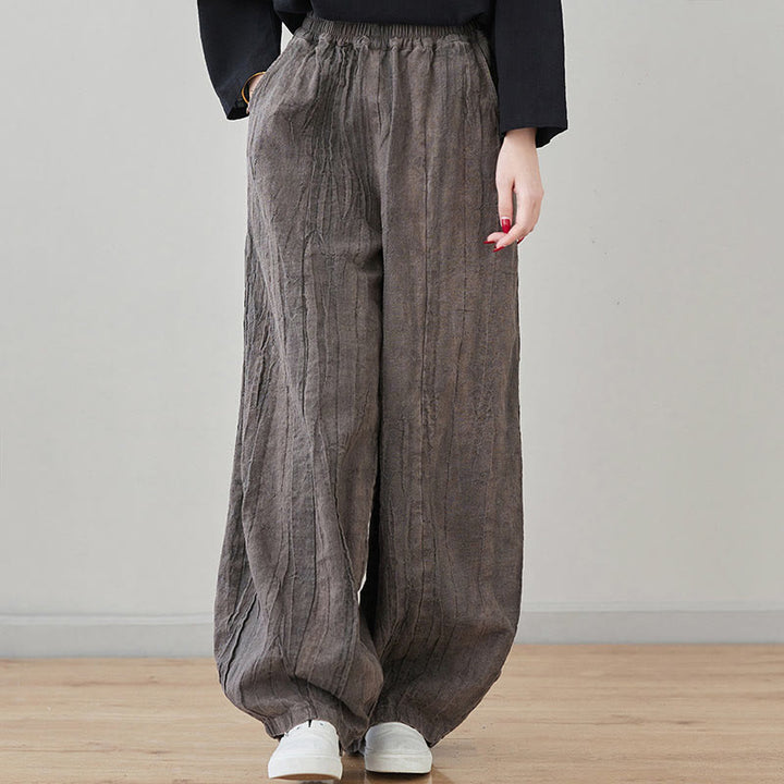 Pantalon décontracté uni ample en ramie avec poches pour femme de Buddha Stones - Gris terne - US8-10，UK/AU12-14，EU40-42 (XL) - image 26