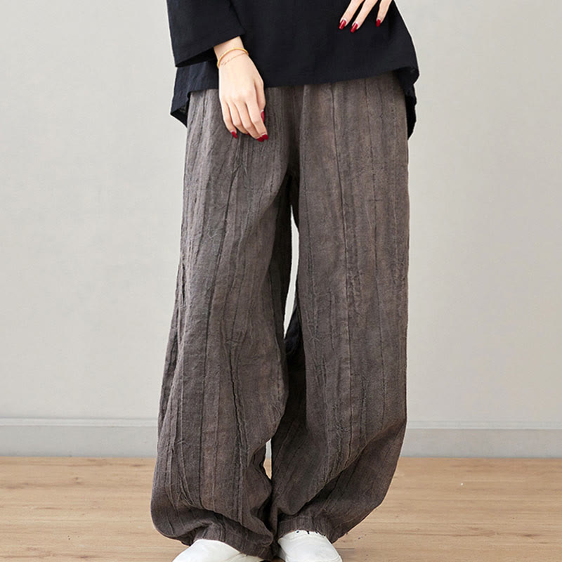 Pantalon décontracté uni ample en ramie avec poches pour femme de Buddha Stones