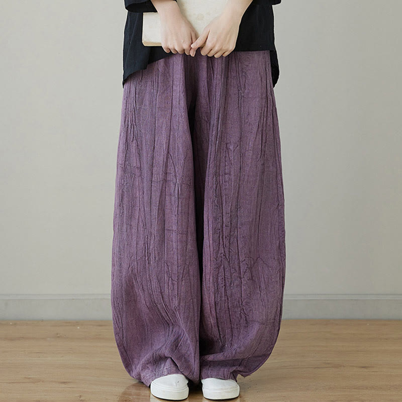 Pantalon décontracté uni ample en ramie avec poches pour femme de Buddha Stones