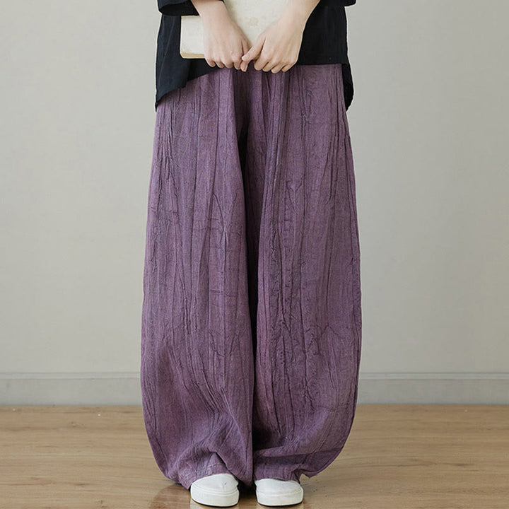 Pantalon décontracté uni ample en ramie avec poches pour femme de Buddha Stones