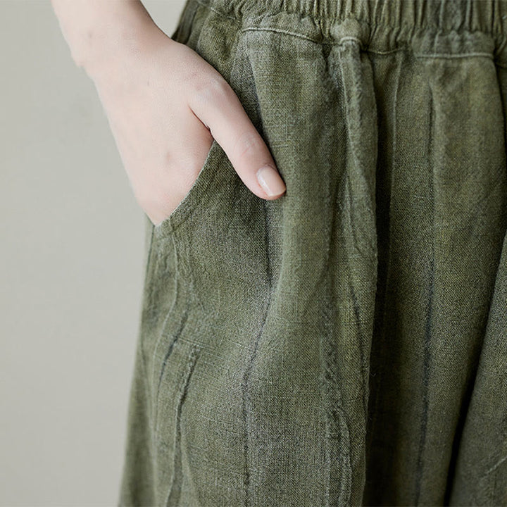 Pantalon décontracté uni ample en ramie avec poches pour femme de Buddha Stones