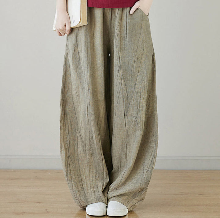 Pantalon décontracté uni ample en ramie avec poches pour femme de Buddha Stones