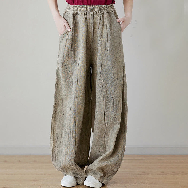 Pantalon décontracté uni ample en ramie avec poches pour femme de Buddha Stones - Jaune d'or pâle - US8-10，UK/AU12-14，EU40-42 (XL) - image 21