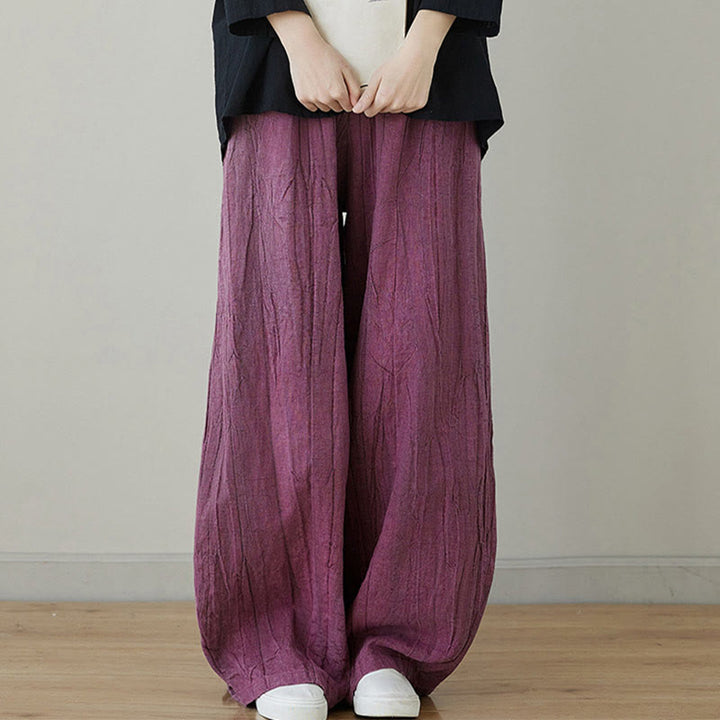 Pantalon décontracté uni ample en ramie avec poches pour femme de Buddha Stones - image 1