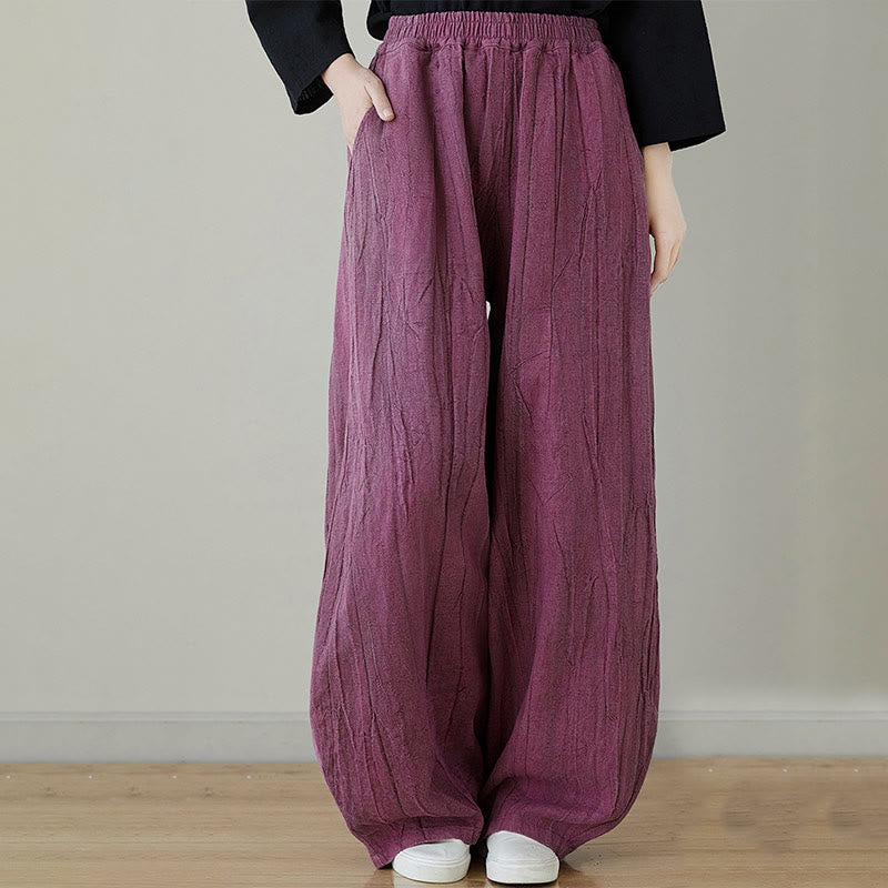 Pantalon décontracté uni ample en ramie avec poches pour femme de Buddha Stones - Rouge violet moyen - US8-10，UK/AU12-14，EU40-42 (XL) - image 0