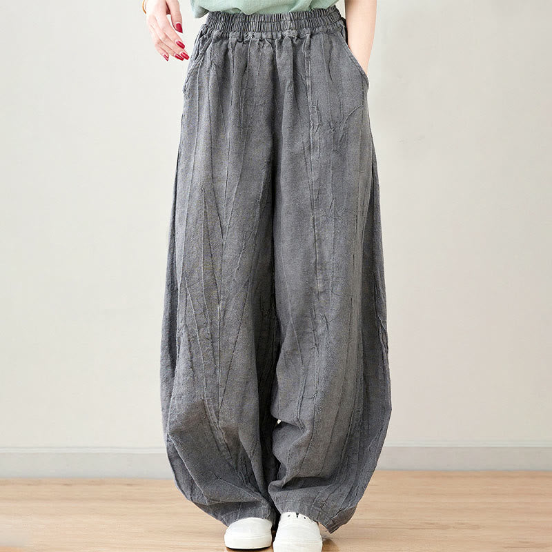 Pantalon décontracté uni ample en ramie avec poches pour femme de Buddha Stones - image 7