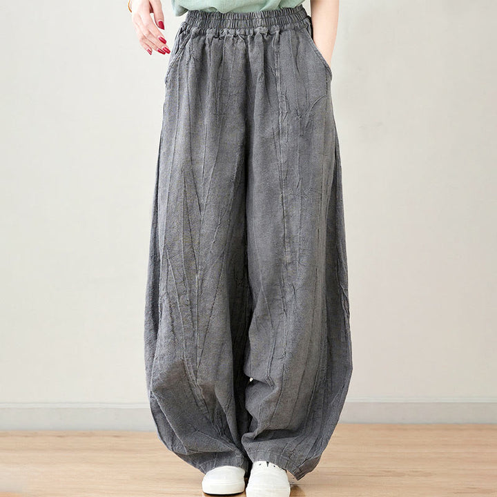Pantalon décontracté uni ample en ramie avec poches pour femme de Buddha Stones - image 7