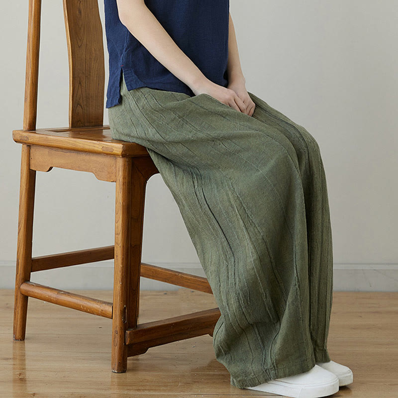 Pantalon décontracté uni ample en ramie avec poches pour femme de Buddha Stones