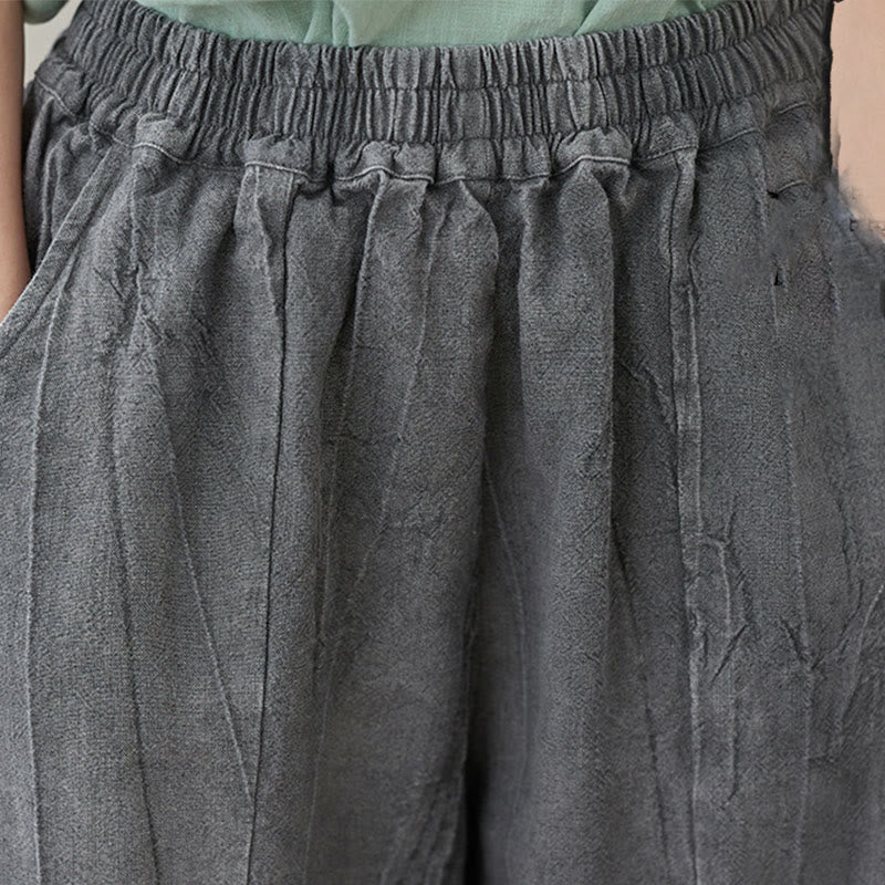 Pantalon décontracté uni ample en ramie avec poches pour femme de Buddha Stones