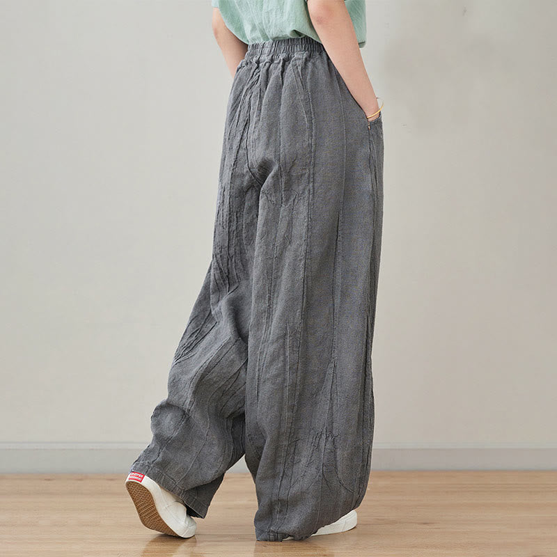 Pantalon décontracté uni ample en ramie avec poches pour femme de Buddha Stones