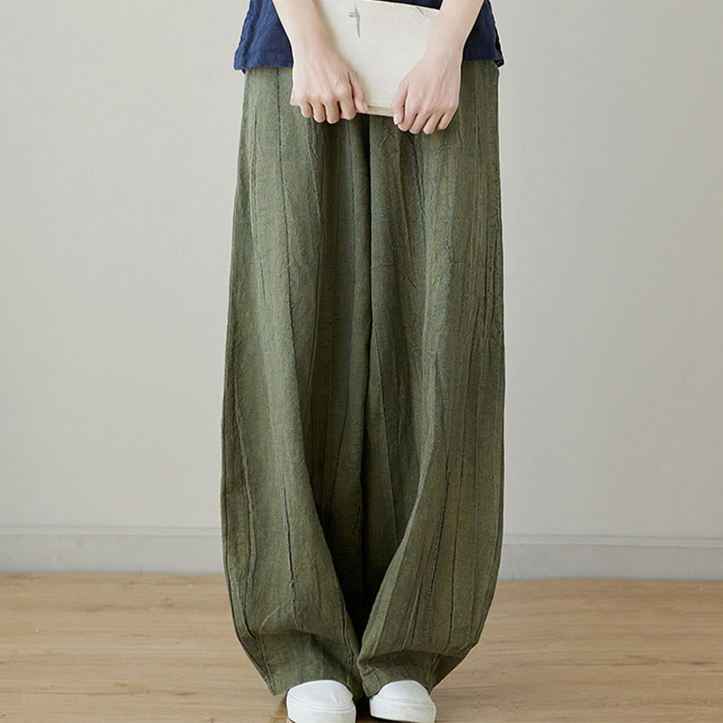 Pantalon décontracté uni ample en ramie avec poches pour femme de Buddha Stones