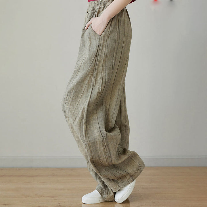 Pantalon décontracté uni ample en ramie avec poches pour femme de Buddha Stones