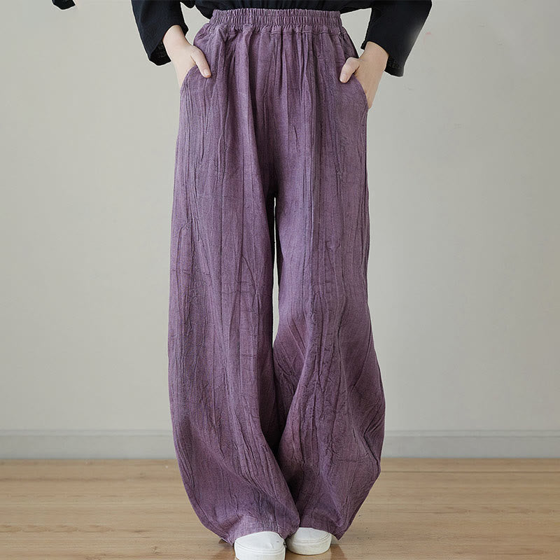 Pantalon décontracté uni ample en ramie avec poches pour femme de Buddha Stones - Violette sombre - US8-10，UK/AU12-14，EU40-42 (XL) - image 16