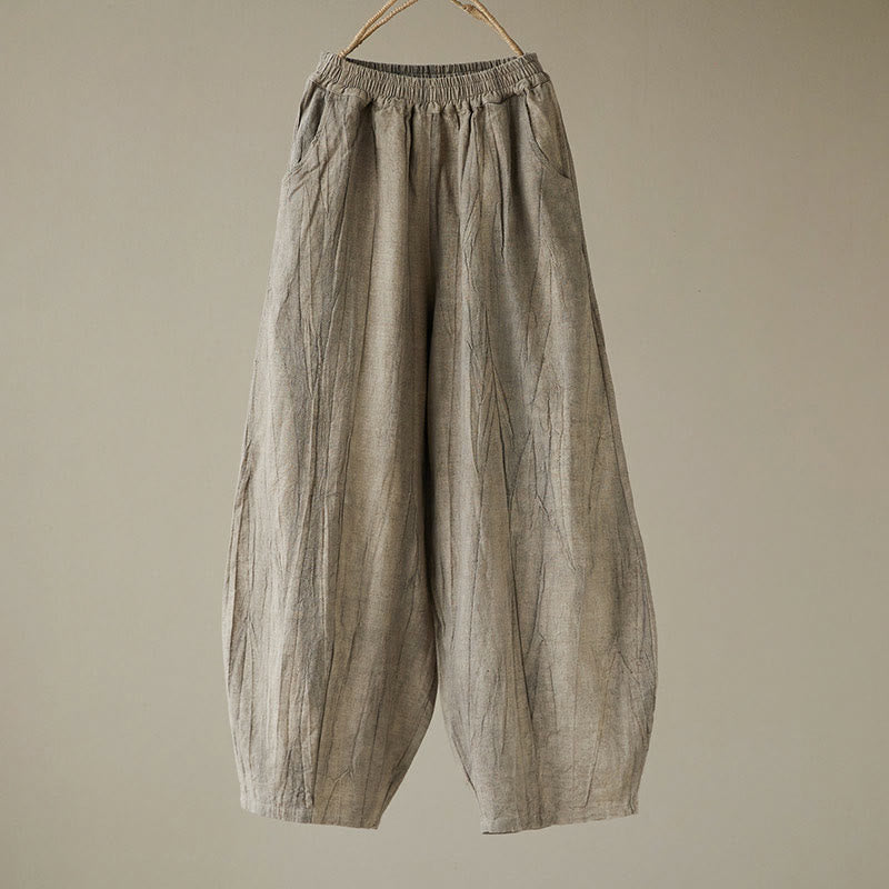 Pantalon décontracté uni ample en ramie avec poches pour femme de Buddha Stones