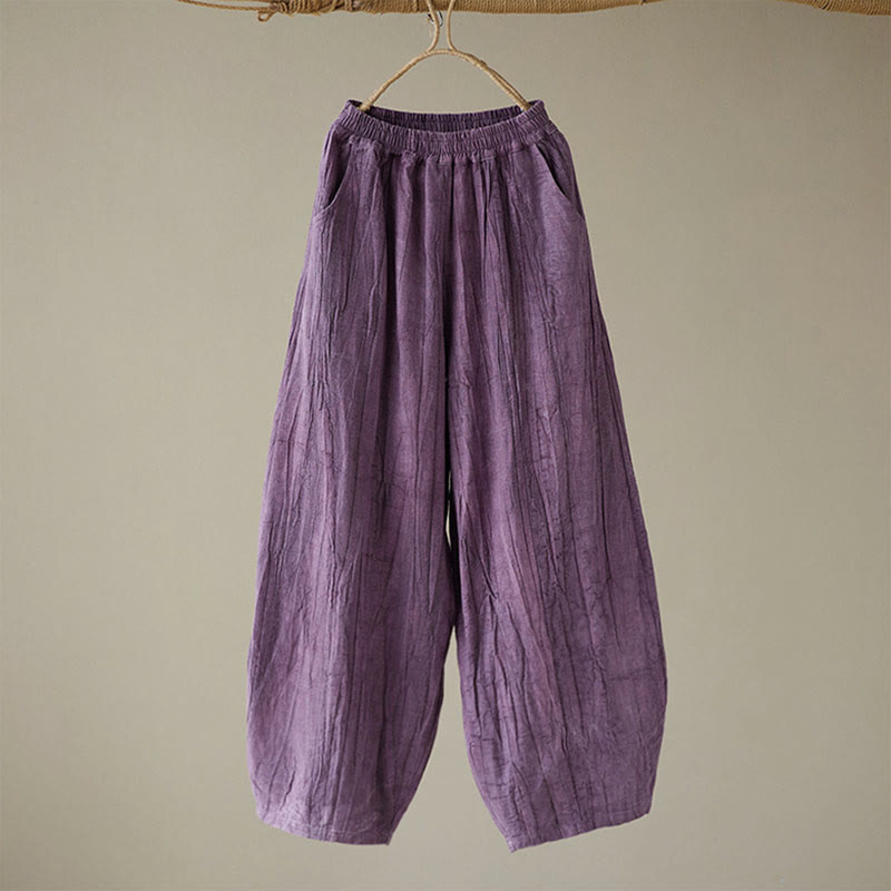Pantalon décontracté uni ample en ramie avec poches pour femme de Buddha Stones