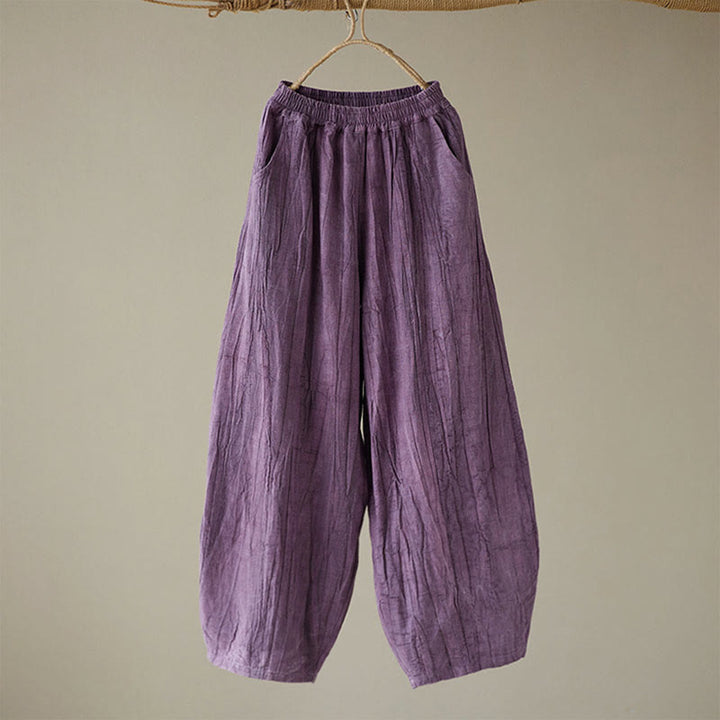 Pantalon décontracté uni ample en ramie avec poches pour femme de Buddha Stones