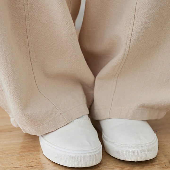 Pantalon décontracté en coton et lin pour femme avec poches et cordon de serrage Buddha Stones