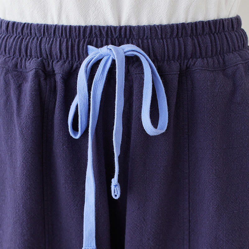 Pantalon décontracté en coton et lin pour femme avec poches et cordon de serrage Buddha Stones