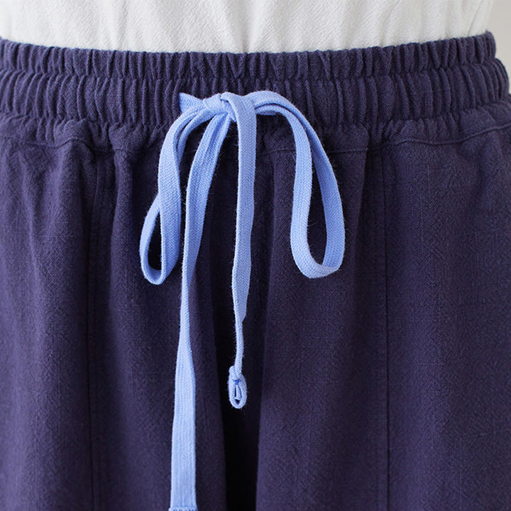 Pantalon décontracté en coton et lin pour femme avec poches et cordon de serrage Buddha Stones